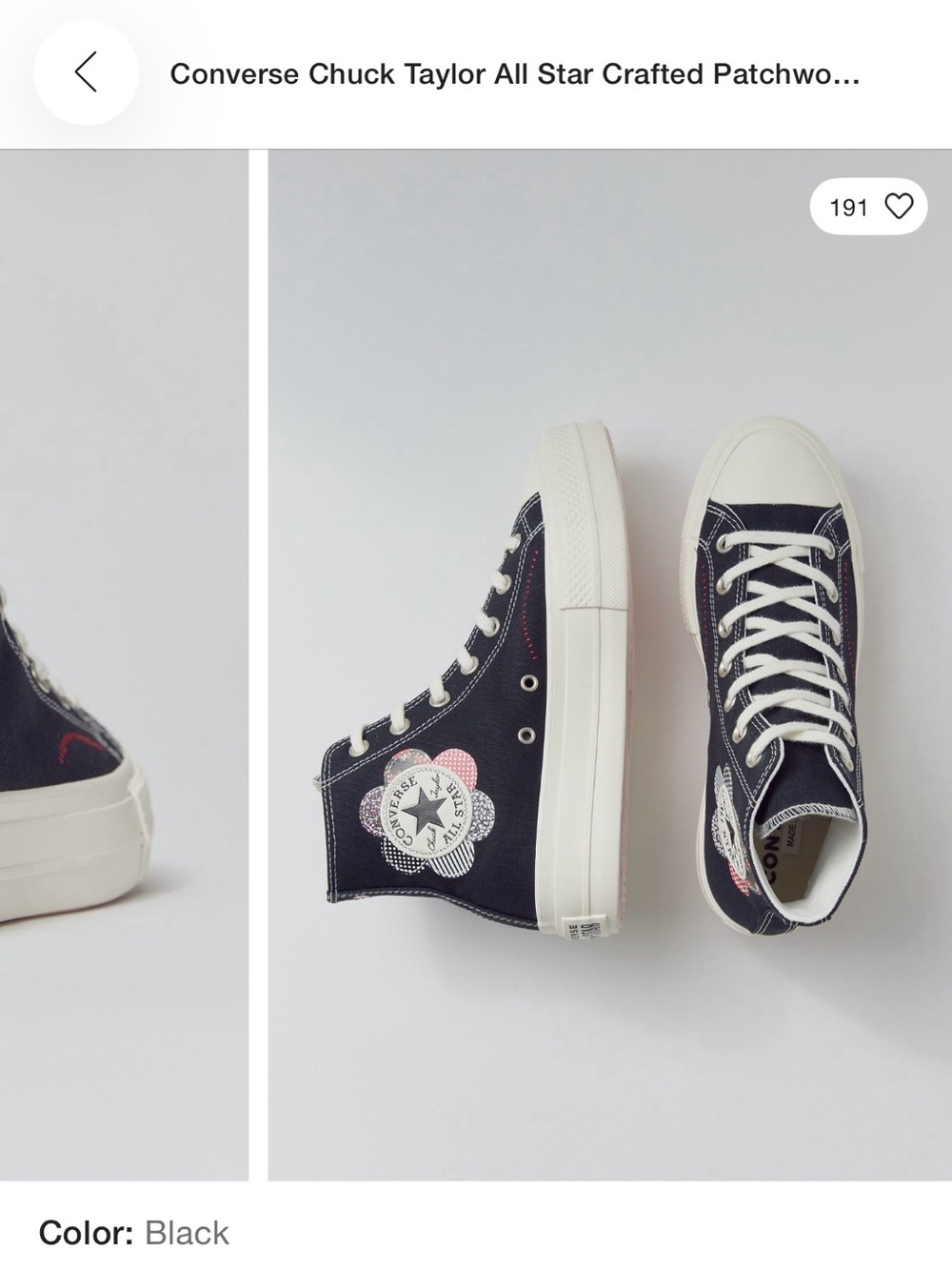 Converse High Top Sneakers in Black with Flower Patch Detail
